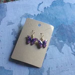 Pink and purple enamel butterfly handmade earrings
